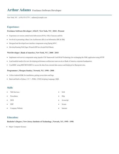 Freelance Software Developer Resume