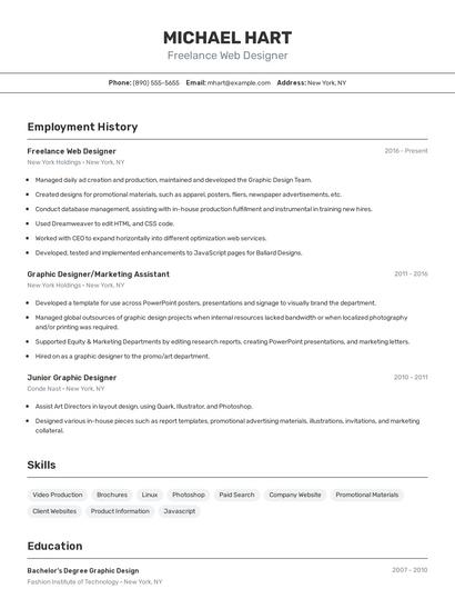 Freelance Web Designer Resume