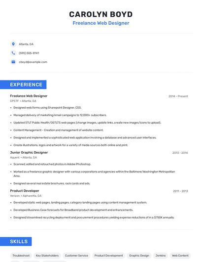 Freelance Web Designer Resume