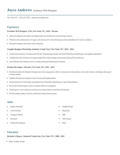 Freelance Web Designer Resume