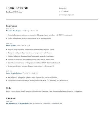 Freelance Web Designer Resume