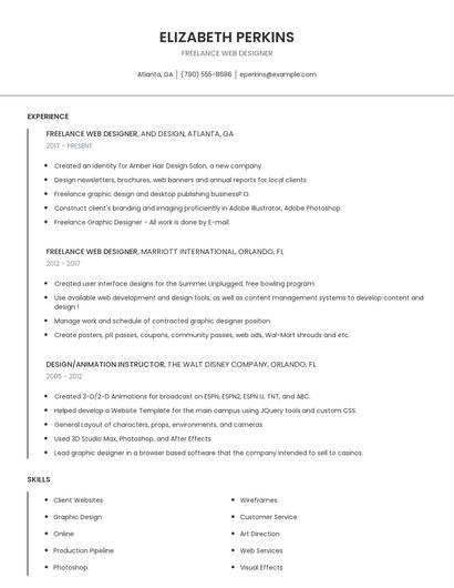 Freelance Web Designer Resume