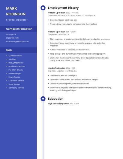 Freezer Operator Resume