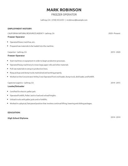 Freezer Operator Resume