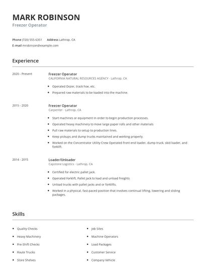 Freezer Operator Resume