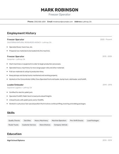 Freezer Operator Resume