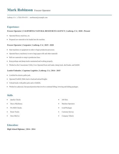 Freezer Operator Resume