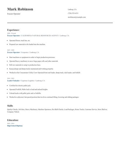 Freezer Operator Resume