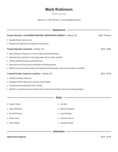 Freezer Operator Resume