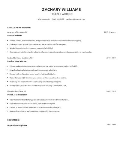 Freezer Worker Resume