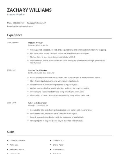 Freezer Worker Resume
