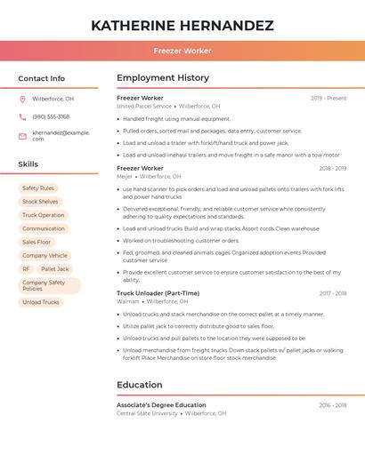 Freezer Worker Resume