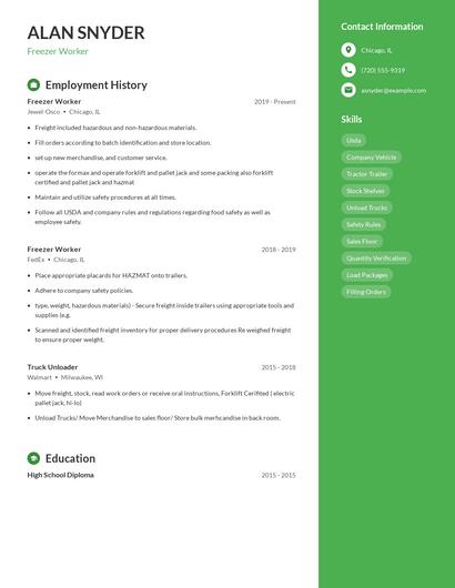 Freezer Worker Resume
