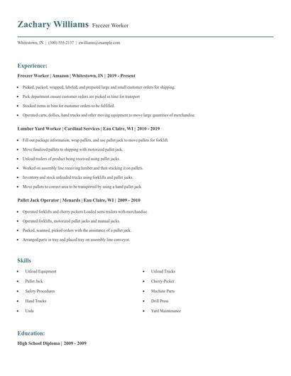 Freezer Worker Resume