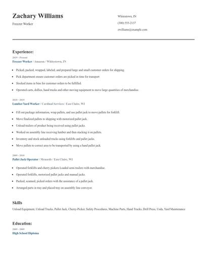 Freezer Worker Resume