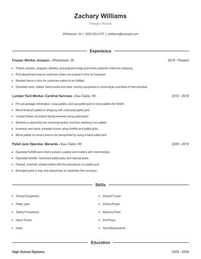 Freezer Worker Resume