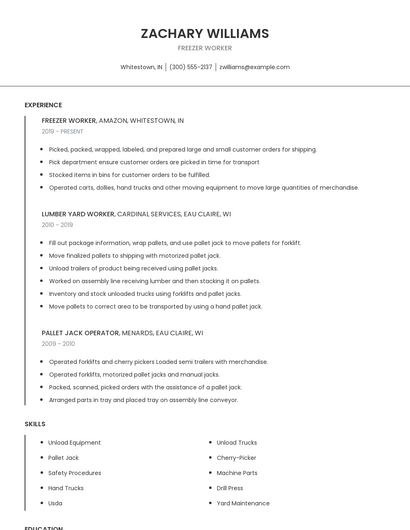 Freezer Worker Resume