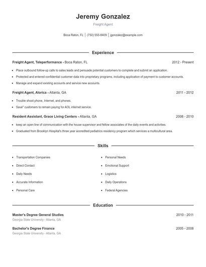 Freight Agent Resume