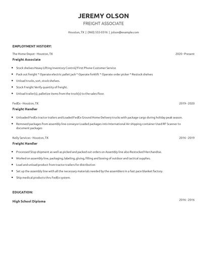 Freight Associate Resume