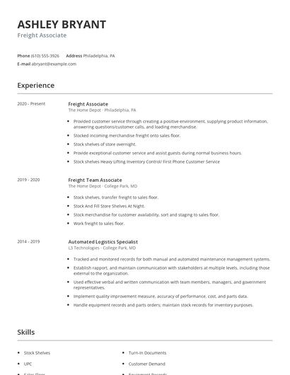 Freight Associate Resume