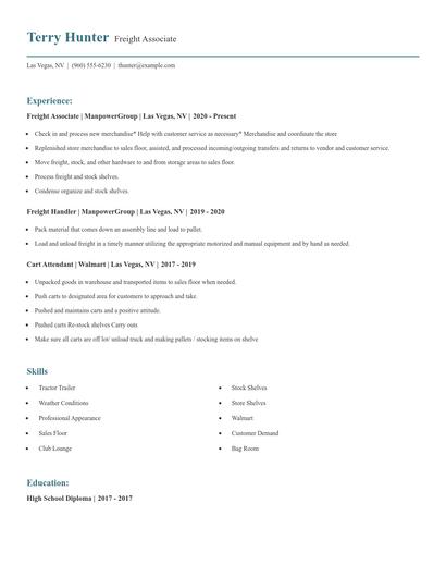 Freight Associate Resume