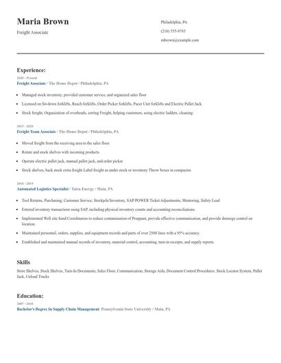 Freight Associate Resume