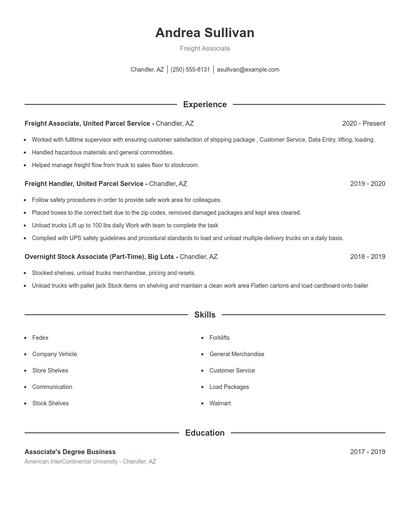 Freight Associate Resume
