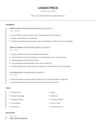 Freight Associate Resume