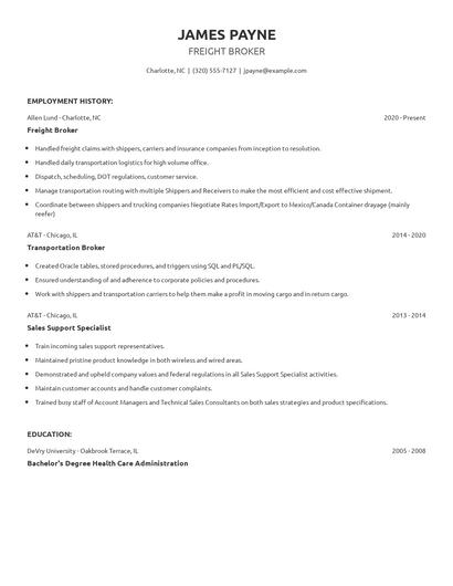 Freight Broker Resume