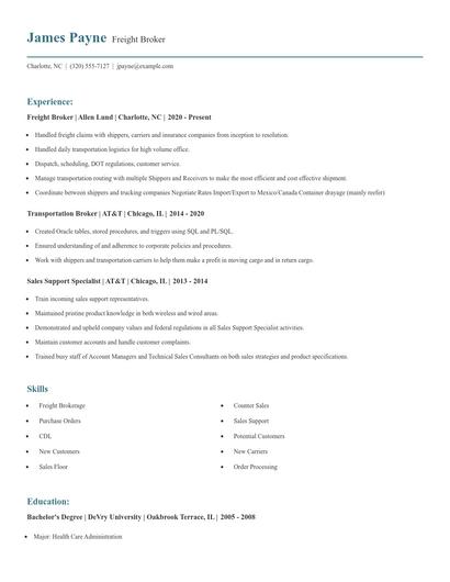 Freight Broker Resume