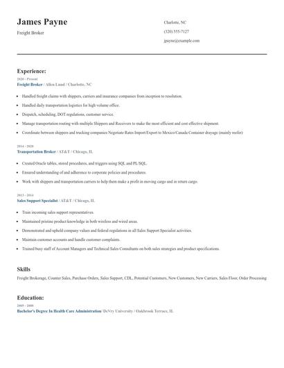 Freight Broker Resume