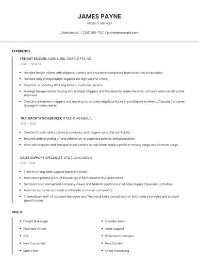 Freight Broker Resume