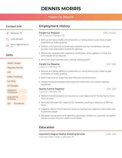 Freight Car Repairer Resume