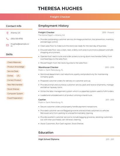 Freight Checker Resume