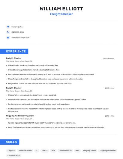Freight Checker Resume