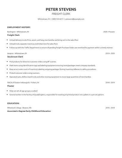 Freight Clerk Resume