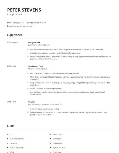 Freight Clerk Resume