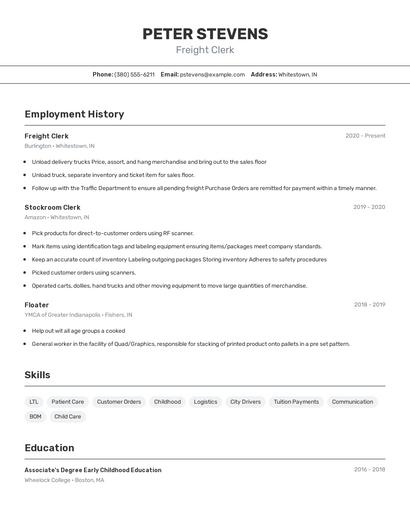 Freight Clerk Resume