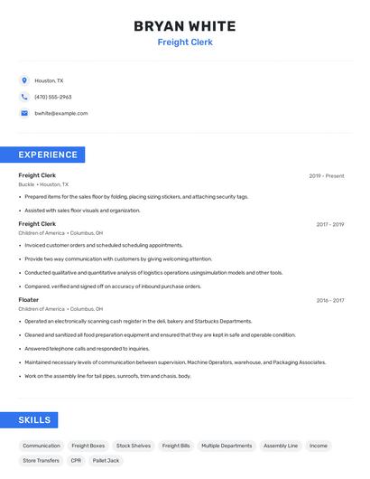 Freight Clerk Resume