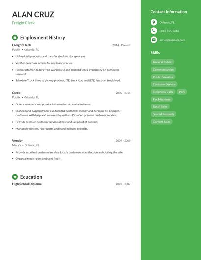 Freight Clerk Resume