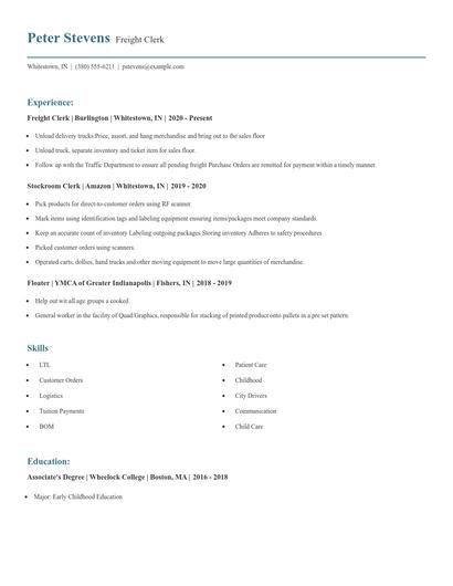 Freight Clerk Resume