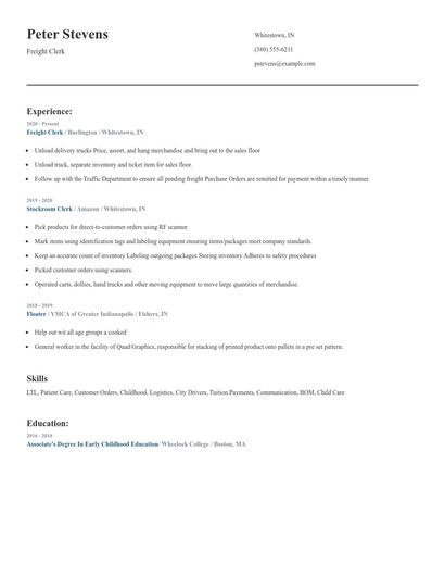 Freight Clerk Resume