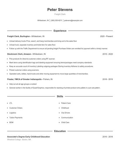 Freight Clerk Resume