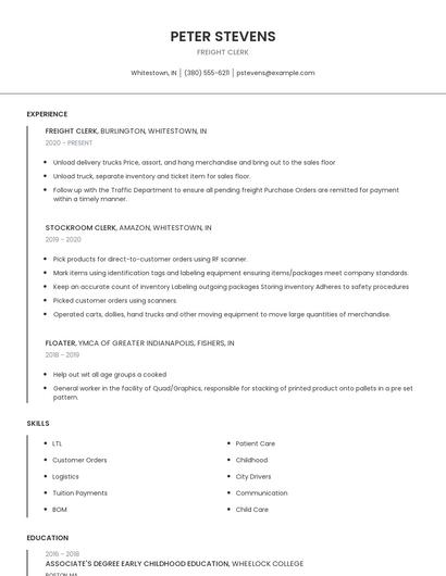 Freight Clerk Resume