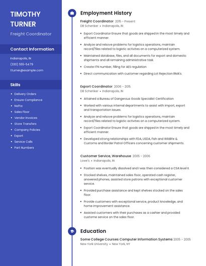 Freight Coordinator Resume