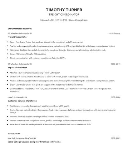 Freight Coordinator Resume