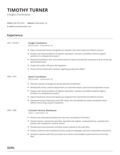 Freight Coordinator Resume