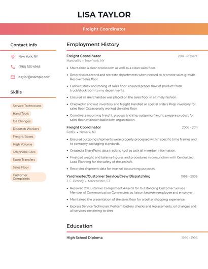 Freight Coordinator Resume