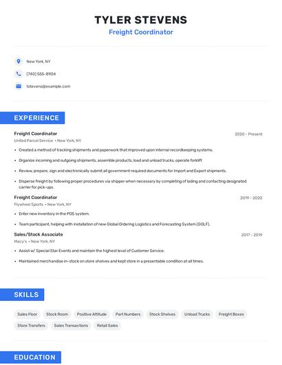Freight Coordinator Resume