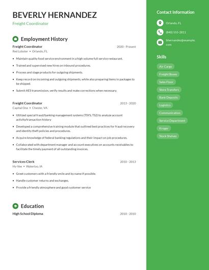 Freight Coordinator Resume
